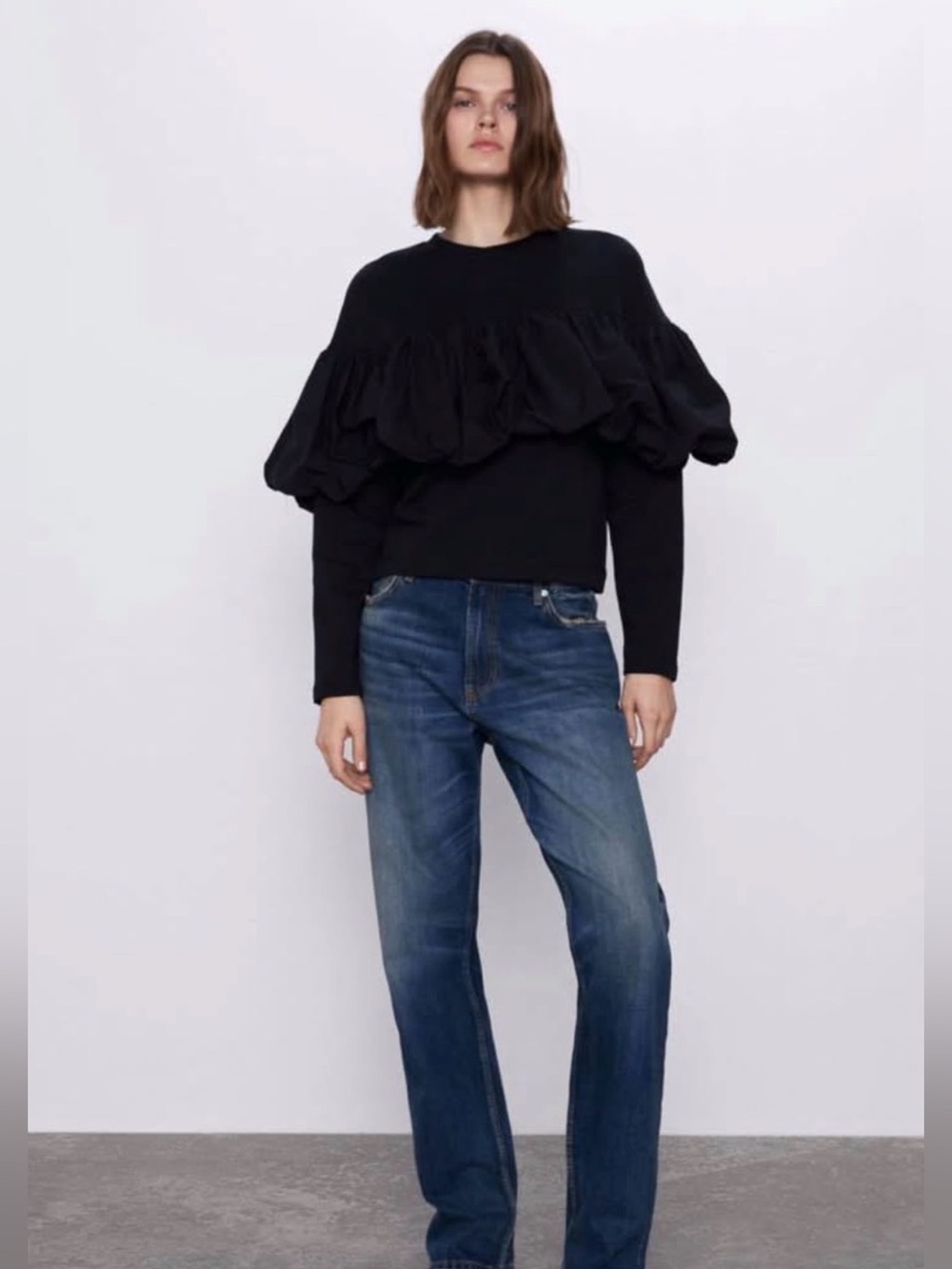 Zara Black Ruffle Detail Pullover